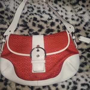 Coach Red and White Shoulder Bag